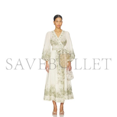 ZIMMERMANN WANDERLUST BELTED PRINTED COTTON-VOILE WRAP MIDI DRESS 46376663162997303